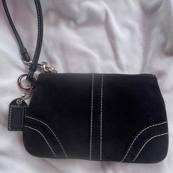 Coach Black Signature C's Wristlet with White Stitching Details - Picture 5 of 10